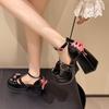 Fashion 2025 New Cross-tied Mary Janes High Heel Square Heel Personality Ladies Shoes On Sale  Fashion Buckle Strap Girl Party Pumps