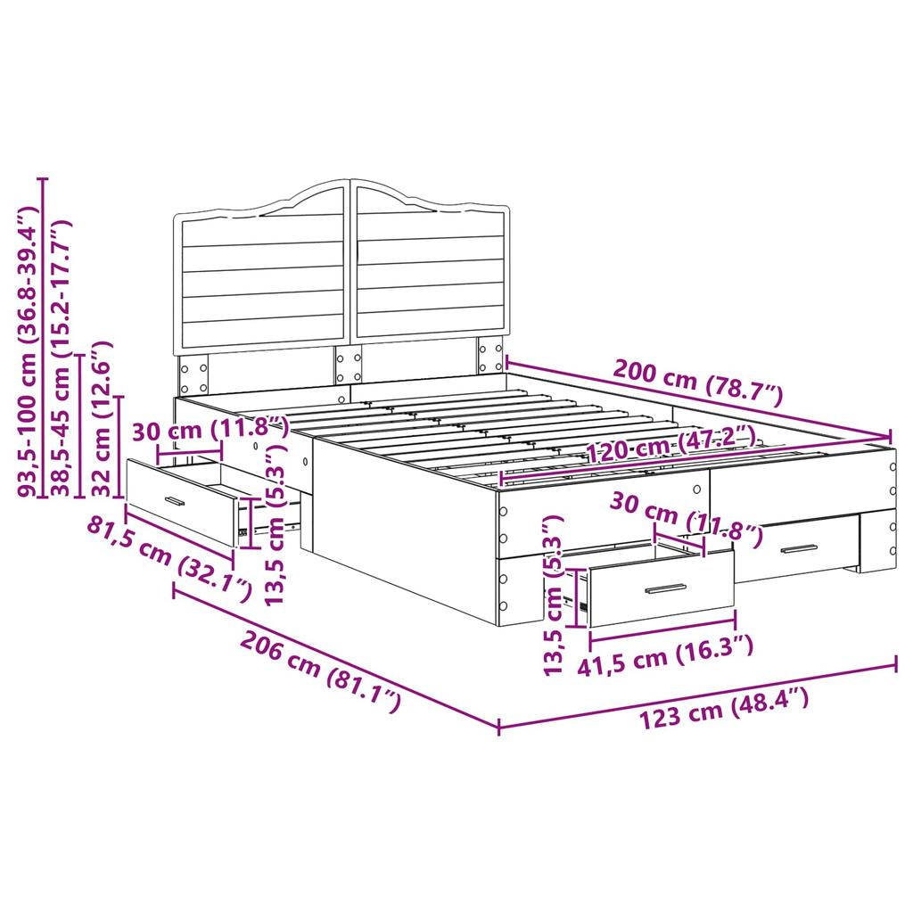 Bed Frame Smoked Oak 120 x 200 cm Wood Based Material