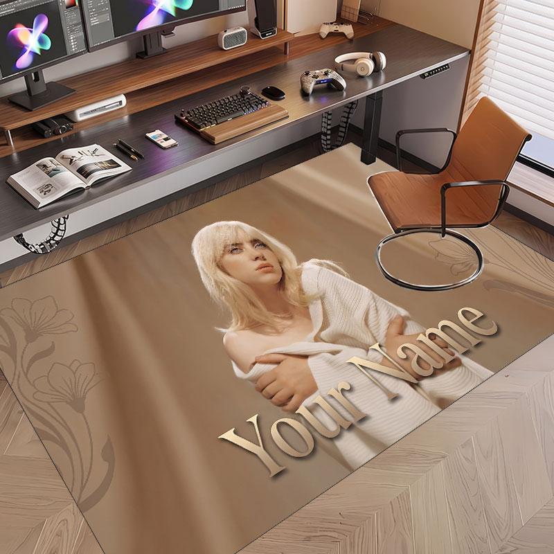 Custom Name Crystal Velvet Rug,Billie Eilish Comfortable Anti Slip Floor Mat For Room Decoration