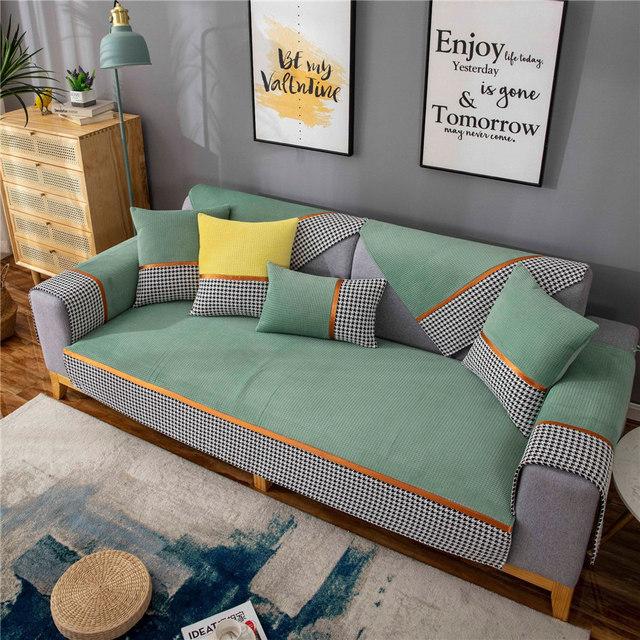 Verdickter Samt Plüsch Sofabezug Karomuster Couchbezug Sitz Überwurf Kombination Sesselhandtuch Für Wohnzimmer Weich