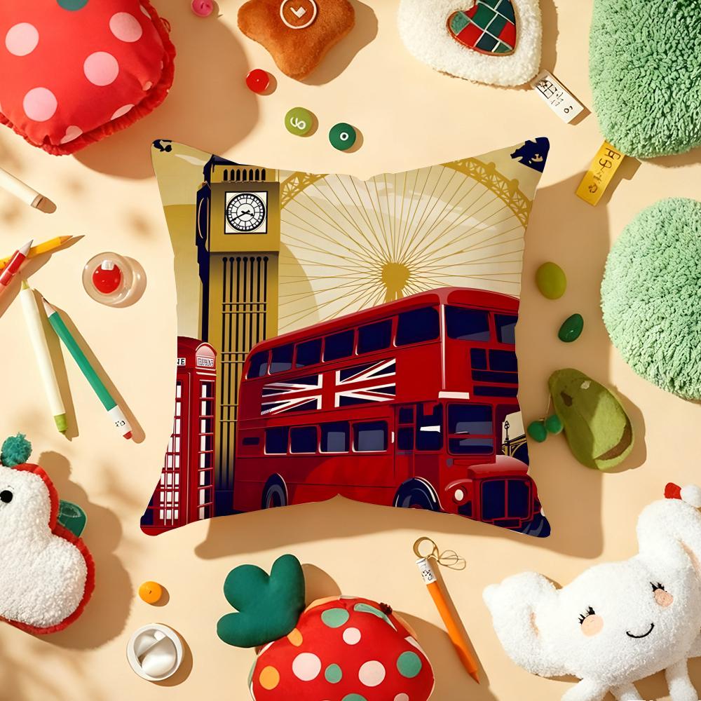 Uk Scenery Retro Cushion Cover Plush Fabric Soft Double-Sided Printed Sofa Warm Winter Home Gift Pillow Cover