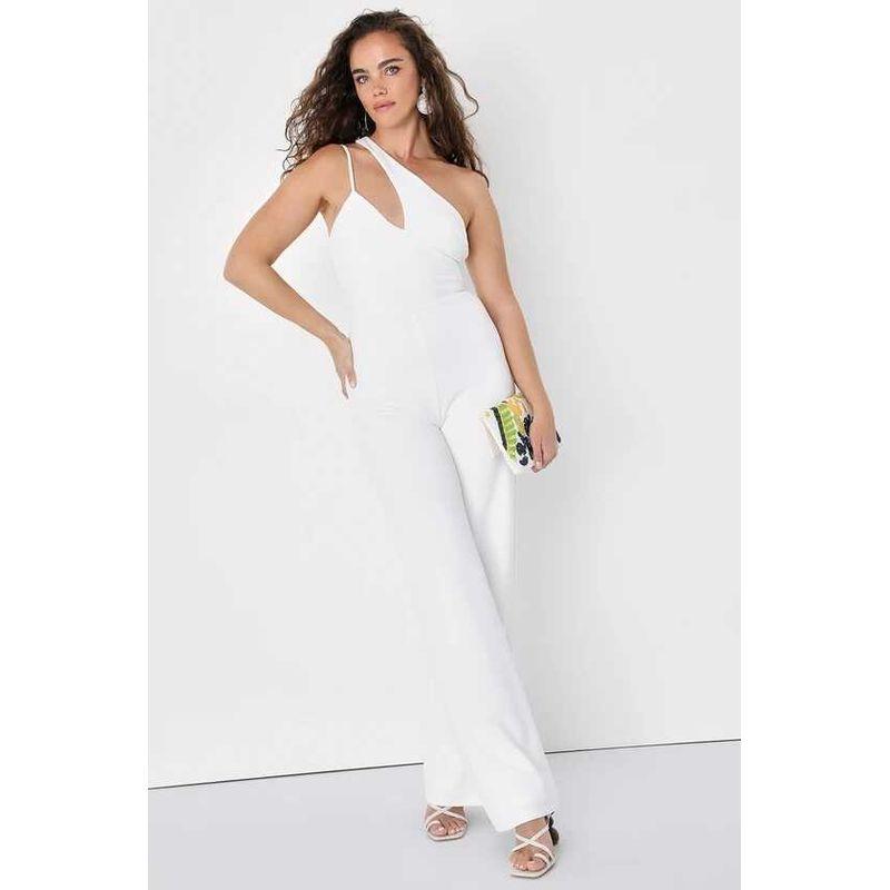 

Export Single Lu s Fashion New Arrival Diagonal Collar Waist-Tight Slim Looking Beautiful Sexy Low-Cut High Waist Graceful Personality Jumpsuit White XL