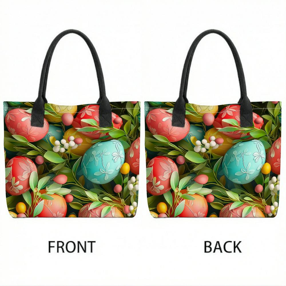 Easter Egg Print Tote Bag Casual Portable Large Capacity Shoulder Handbag for Holiday Shopping