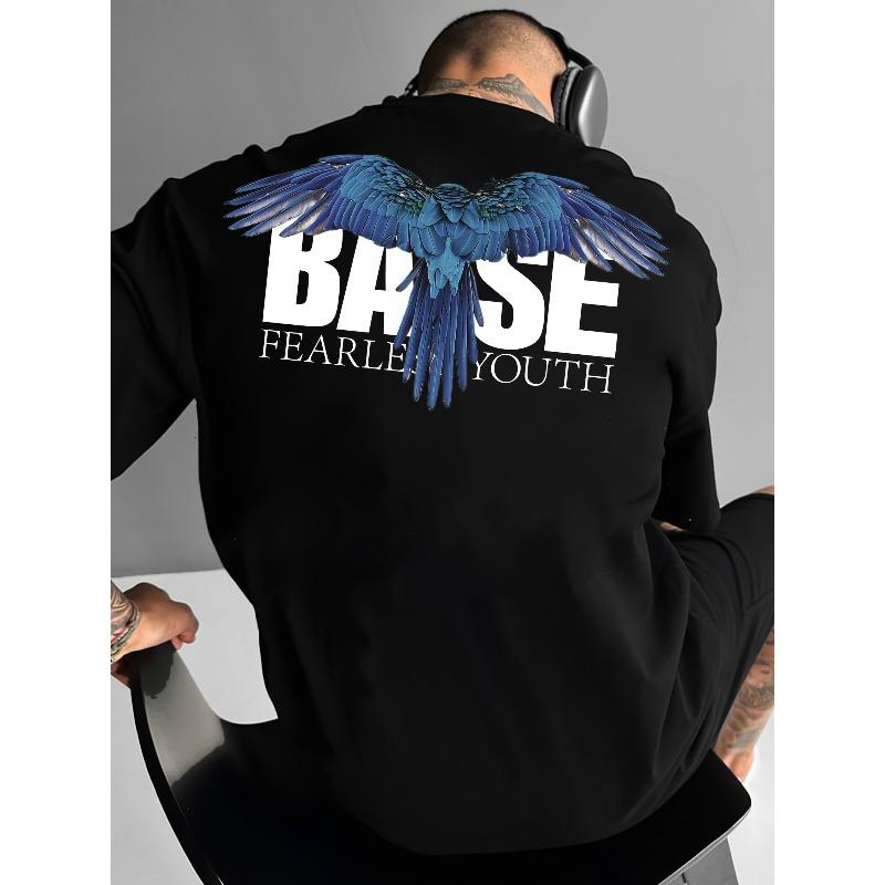 

European sizes Men s Fashion Spring Summer Comfortable Round Neck Letter BASE & Blue Wings Printed Casual Short Sleeved T-shirt 4XL чорний