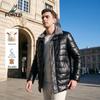 Men's Mid-Length Sheepskin Leather Down Jacket with Shearling Collar