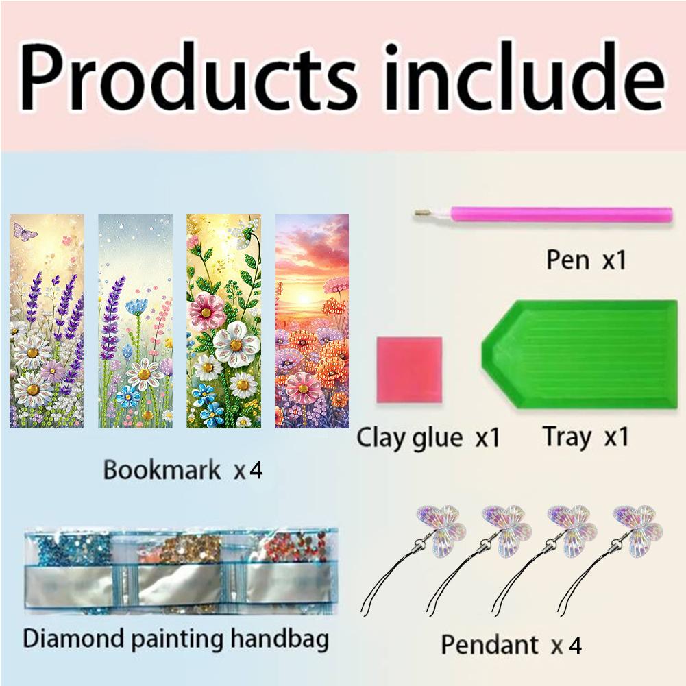 Mother's Day 4Pcs Special Shape Diamond Painting Bookmark DIY Bookmarks Diamond Painting Kits Diamond Art Bookmark with Pendant