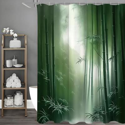 Bamboo Forest Shower Curtain, Bathroom Decorative Shower Curtain, Waterproof with Hook Shower Curtain