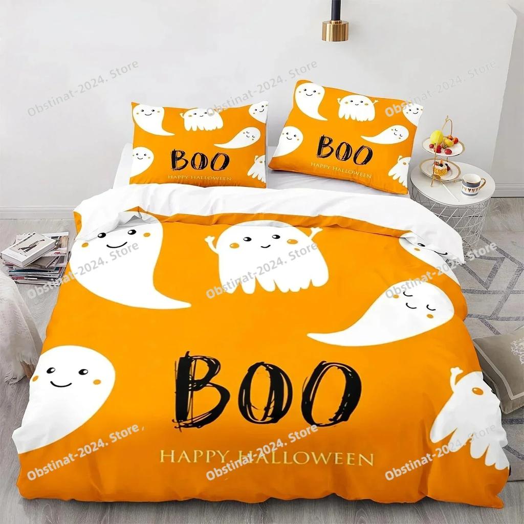 Top Halloween Boo Cartoon Bedding Set Printed Single Comforter Quilt Bed Cover Duvet Cover Pillow Case 3 Pieces Kids Adult Size