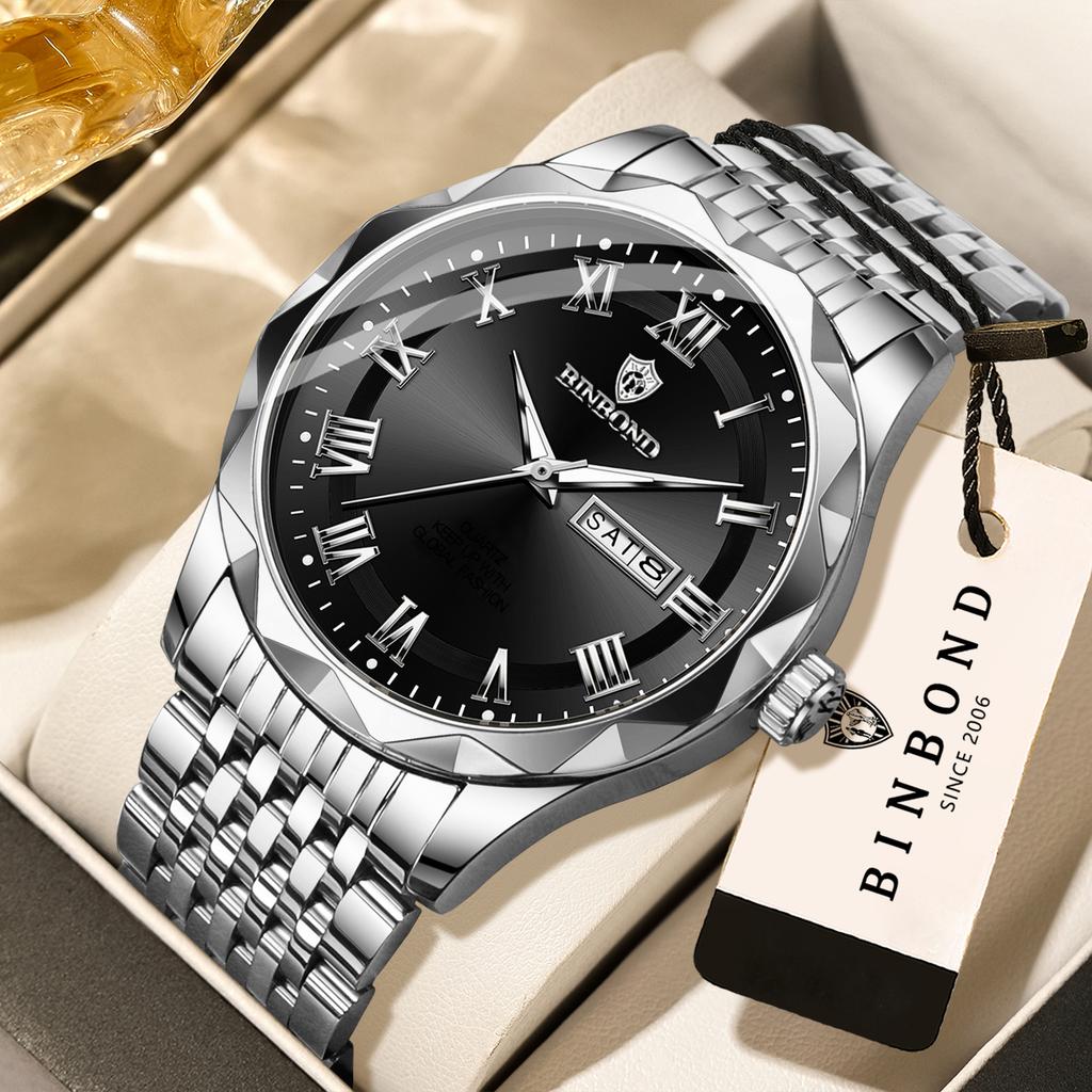 BINBOND Luxury Quartz Wristwatches Luminous Waterproof Auto Men's Watch Business Sport Fashion Casual Watch for Men Reloj+Box