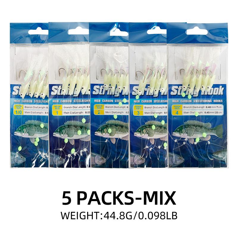 

MIX 5PCS/BAG 5 крючков Sabiki Rigs Приманки для морской рыбалки Bait Rigs Настоящая рыбья кожа бечевка Крючок Mackerel Glow Sabiki Rigs