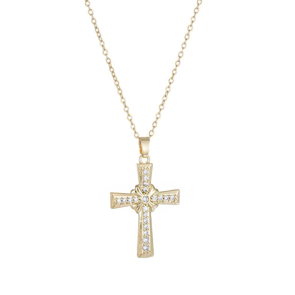 Damen Bunte Zirkon Kreuz Halskette - Nischendesign mit Voll-Diamant-Anhänger an Edelstahlkette