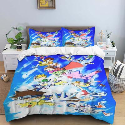 Digimon Cartoon 3D-Printed Bedding Set—Includes Duvet Cover and Pillowcases—Available for Single, Double, King, and Queen-Sized