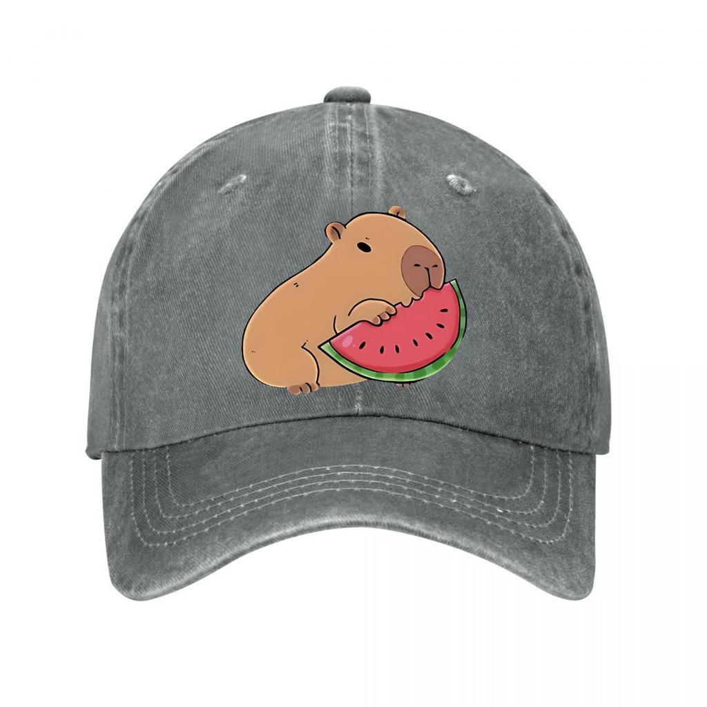 Capybara Eating Watermelon Vinyl Sticker New Vintage Washed Cotton Baseball Cap Parent Kids Sun Hats