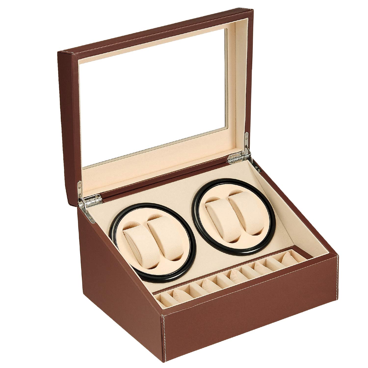 

Автоматические часы Сделано в Японии с механизмом Mabuchi Включает хранение часов, хранение ювелирных изделий и ремешков для часов, кожаный виндер, мотор, корпус, хранение, (Коричневый - 103C)