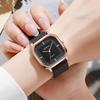 Rose Gold Silicone Strap Square Quartz Watch for Women and Students
