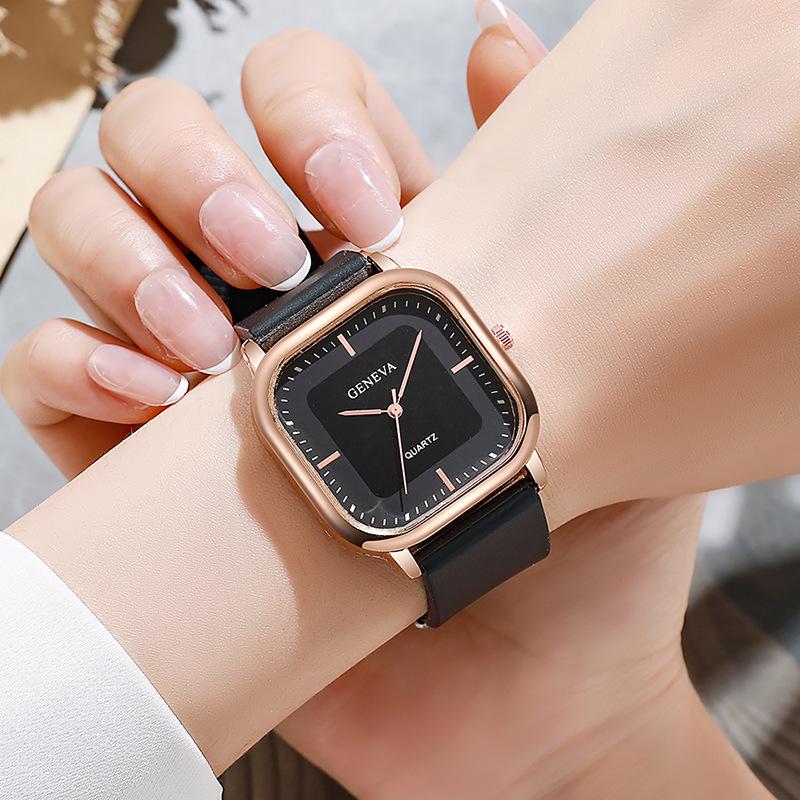 Rose Gold Silicone Strap Square Quartz Watch for Women and Students