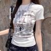Women'S White Letter Print Short Sleeve T-Shirt Slim Fit Crew Neck Casual Streetwear