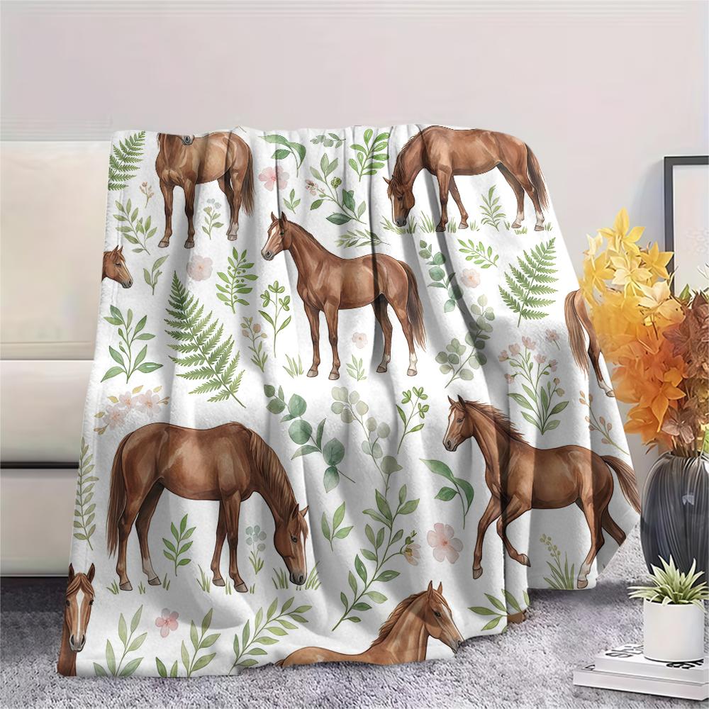 Frische Blumen Pferd Leopardenmuster Flanelldecke Hohe Qualität Bequem für Alle Jahreszeiten Heimdekoration Wärme und Komfort Perfekt für Weihnachtsgeschenke