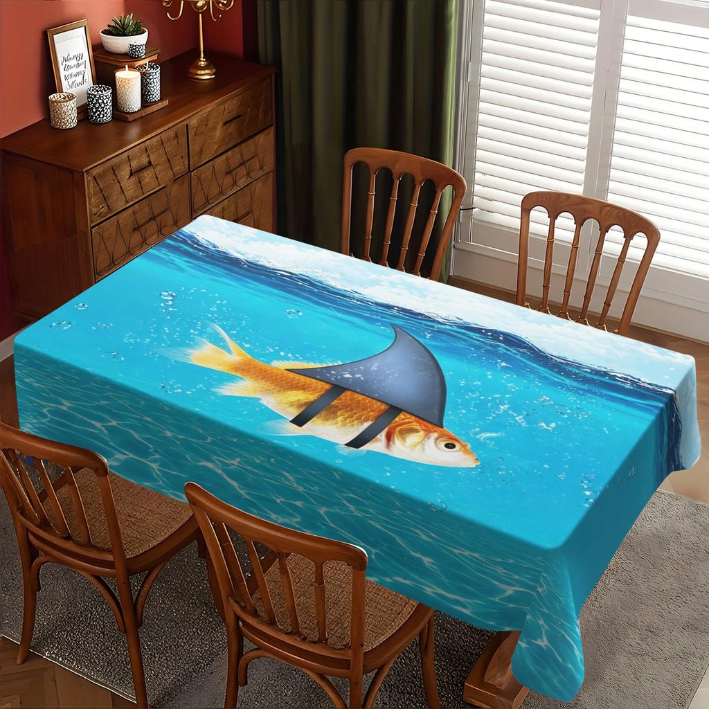 Ocean Wave Pattern Polyester Tablecloth - Decorative Table Cover for Dining Room, Stylish Table Decoration for Home & Party