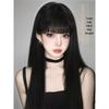 Shopee Women's Long Black Straight Wig with Air Bangs - Realistic, Fluffy, Natural Look for Daily Wear.