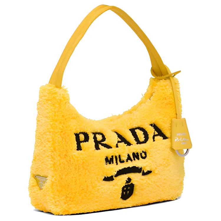 Prada Re-Edition 2000 Embroidered Logo Fabric Hobo Bag Women Bags Yellow 1NE515_2DXO_F0C5K