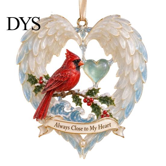 Christmas Tree Hanging Supplies Red Birds Ornament, 2D Acrylic Bird Decoration Memorial Keepsake Gift with Angel Wings, Holiday Pendant for Home Decor