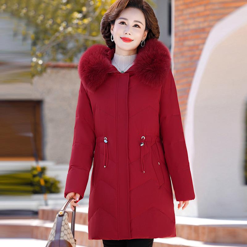 Women's 2023 Mid-Length Plus Size Duck Down Jacket - Warm, Stylish Winter Coat for Middle-Aged & Elderly