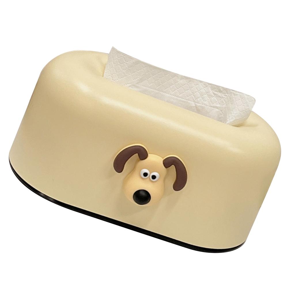 Tissue Box Cover Plastic Practical Cute Tissue Box Holder for Bedroom Living Room Bathroom Creamy Yellow Dog Head