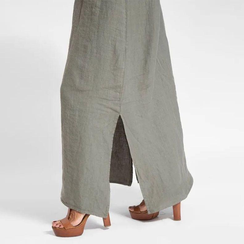 Modisches lässiges Baumwollleinen-Kleid mit Seitenschlitz