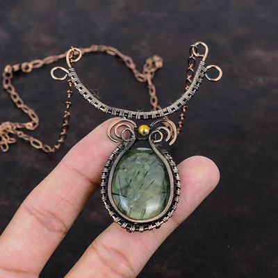 Moos-Prehnit Halskette Kupferdraht umwickelte Halskette Handgefertigte verstellbare Halskette Kupferschmuck Drahtumwickelter Edelsteinschmuck Geschenk für Frauen