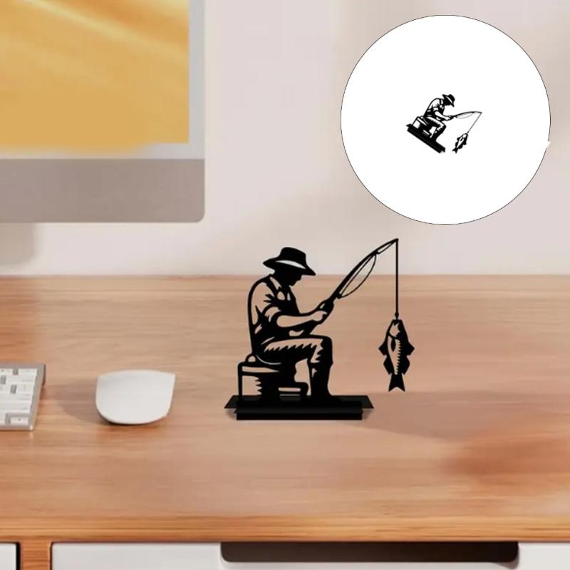 Artistic Metal Fisherman Figurine Indoor Outdoor Decorative Gift For Fishing Hobbyists And Home Decoration