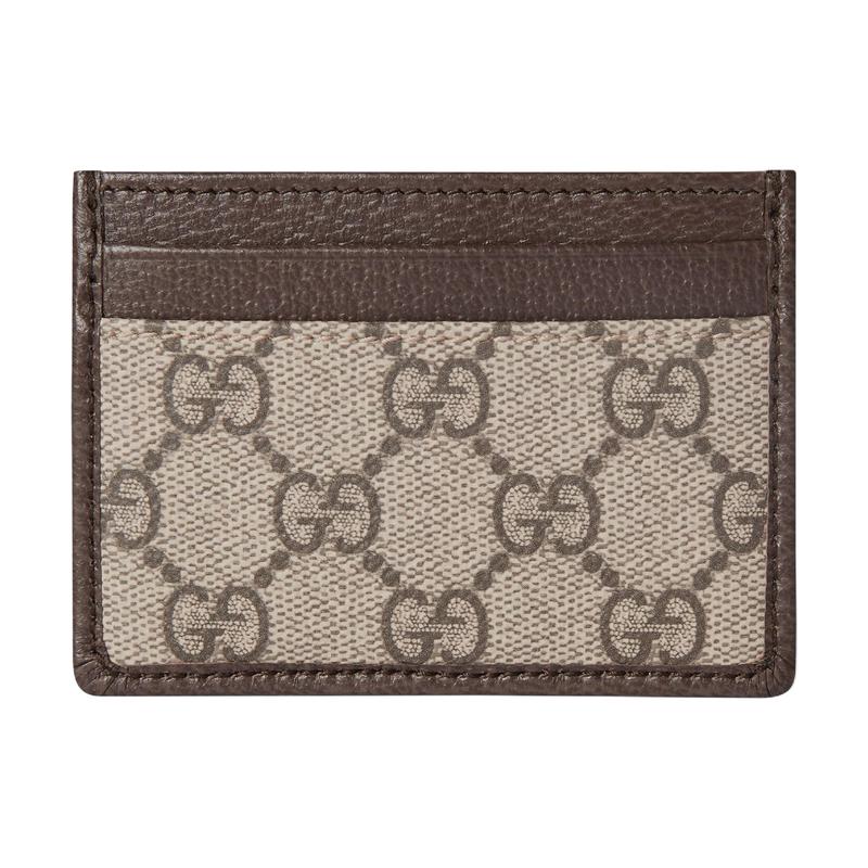 Gucci Ophidia double G letter light gold hardware accessories leather and canvas card holder regular women's beige and brown