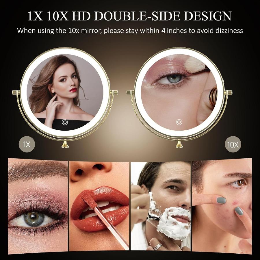 

Перезаряжаемое настенное зеркало для макияжа с подсветкой 8 дюймов двустороннее с 1-кратным и 10-кратным увеличением зеркало для ванной комнаты 3 цвета подсветки T United States