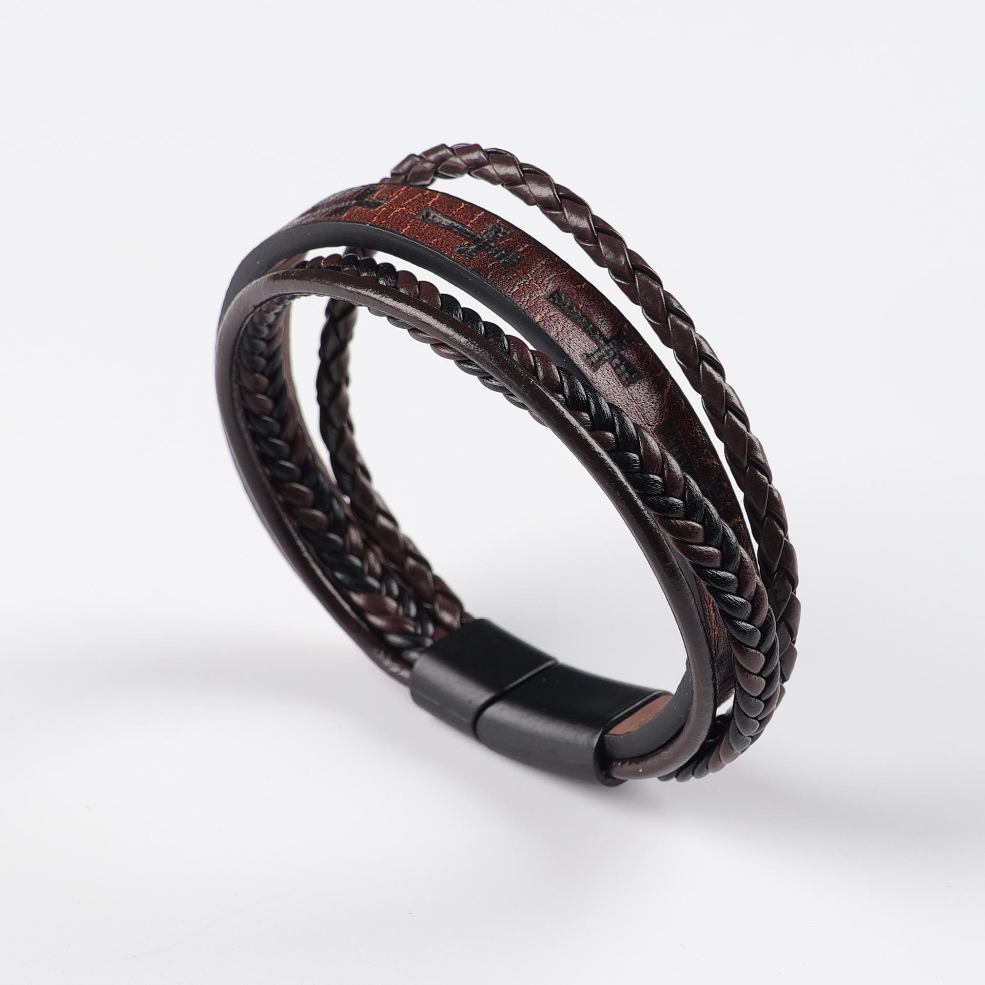 

Men s Woven Leather Magnetic Buckle Bracelet with Embossed Design