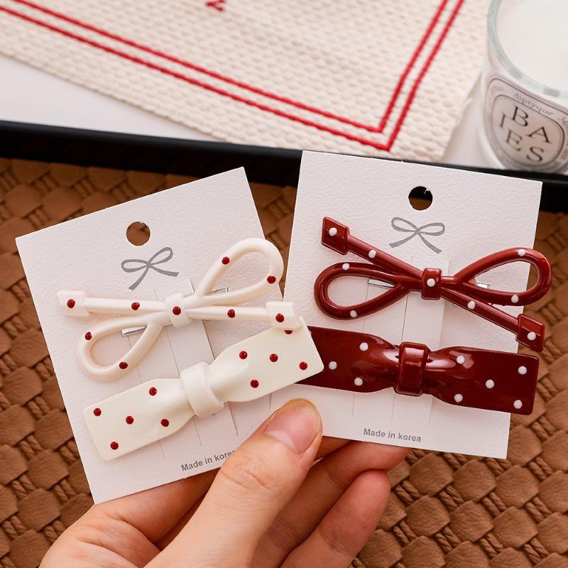 Polka Dot Bow Hair Clip Female Angora Red Can Duckbill Clip Sweet and Versatile Hair Accessories