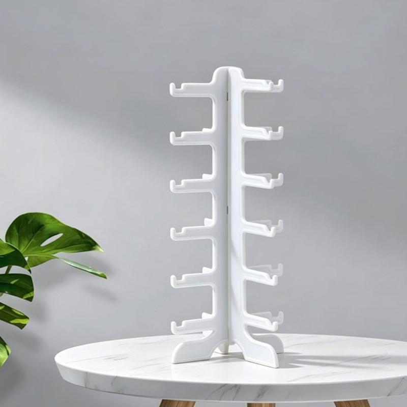 Plastic Glasses Rack, Independent Storage Stand with Vertical Double Rails and Split Base for Daily Desk Display