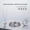 Stainless Steel & Titanium Jewelry Set: Ring, Name Pendant Necklace, Leather Bracelet, Earrings.