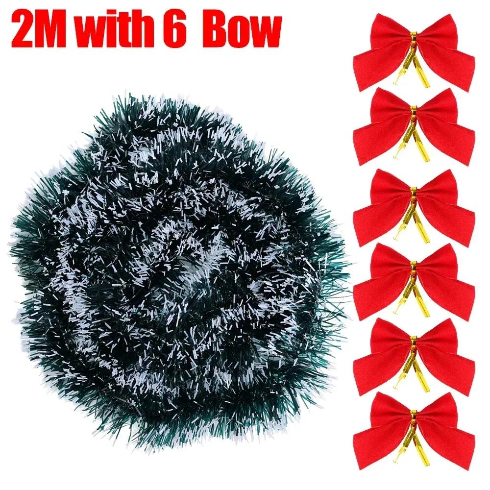 20/2M Christmas Tinsel Ribbons with Bows Xmas Tree Hanging Pendent Green Cane Ribbon Madder Garland Party Home Decor Ornaments