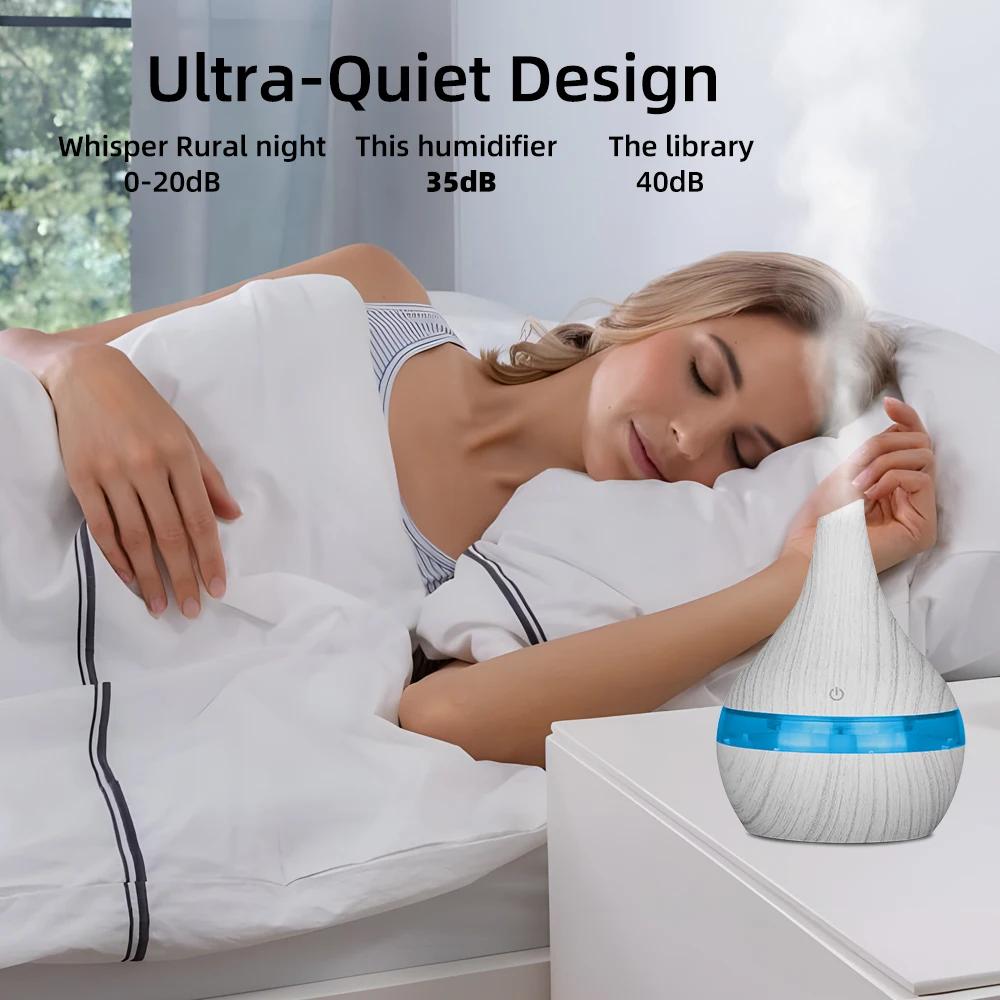 300ml Wood Grain Humidifier Diffuser USB, Essential Oil, 2 Aroma Oils