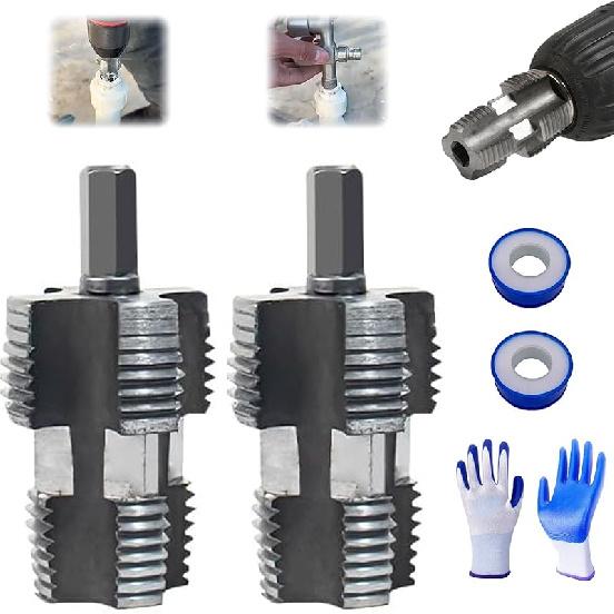 Electric Drill Compatible Pvc Pipe Threader Kit, 1/2'' 3/4'' 1'' Dies, Internal & External Threading Tool for Pvc Pipes, Plumbing Re-Threader Kit for