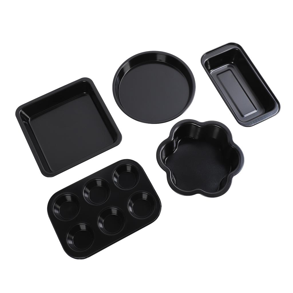 6pcs Bakeware Set Loose Bottom Carbon Steel Anti Stick Baking Pans Set for Toast Muffin Pizza