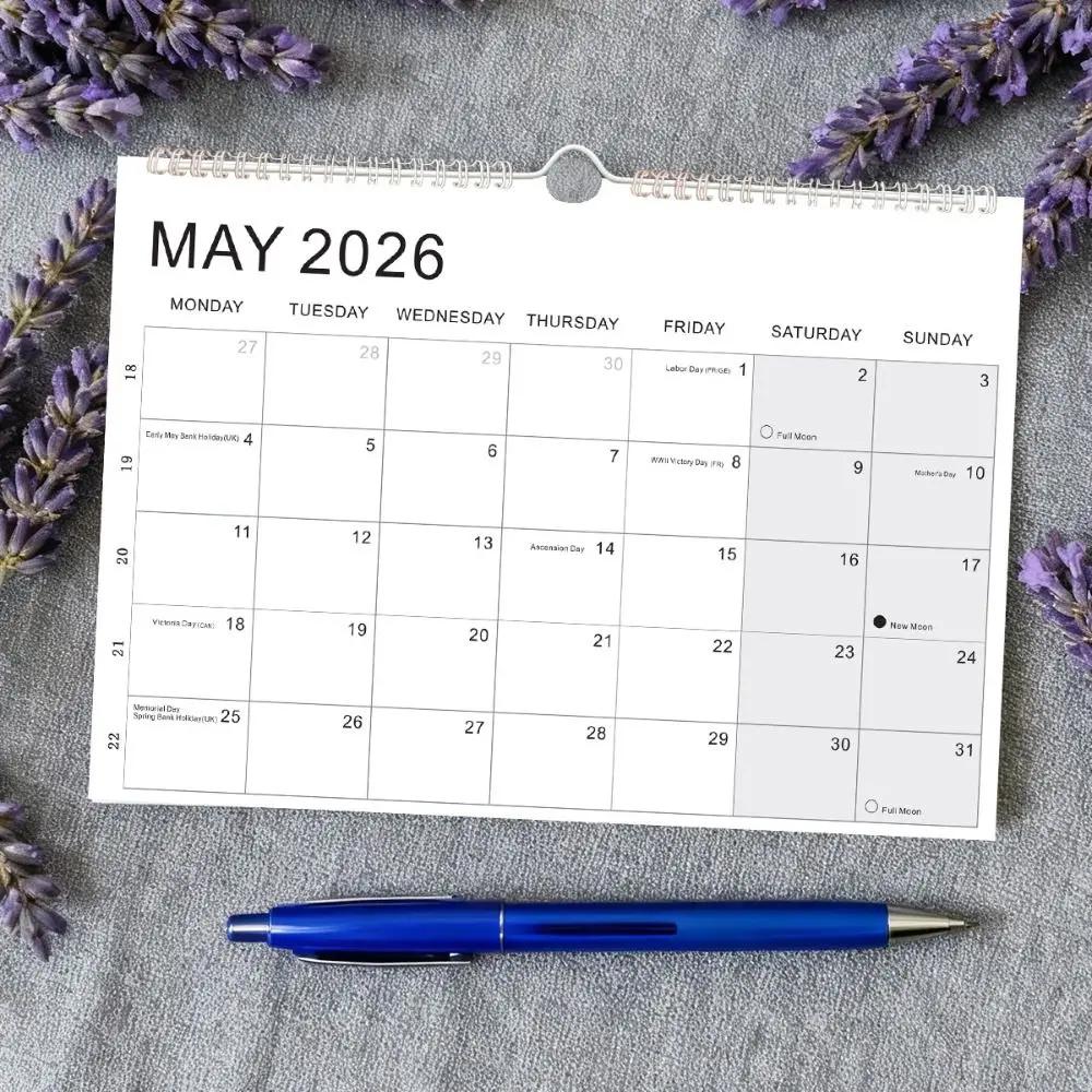 New Jan. 2026 - Jun. 2027 2026 Calendar with Hook Holidays Marked Wall Calendar Thick Paper Colorful Hanging Calendar Office