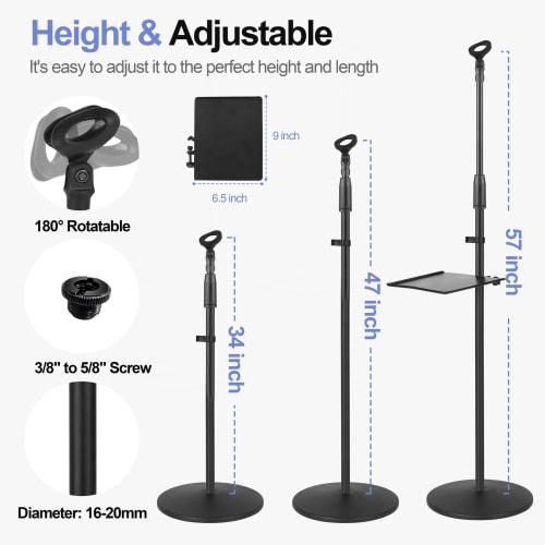 OUKMIC Adjustable Karaoke Microphone Stand, Universal Floor-Standing Detachable Microphone Stand with Weighted Round Base, Cable Clip, Barrel Mic Clip