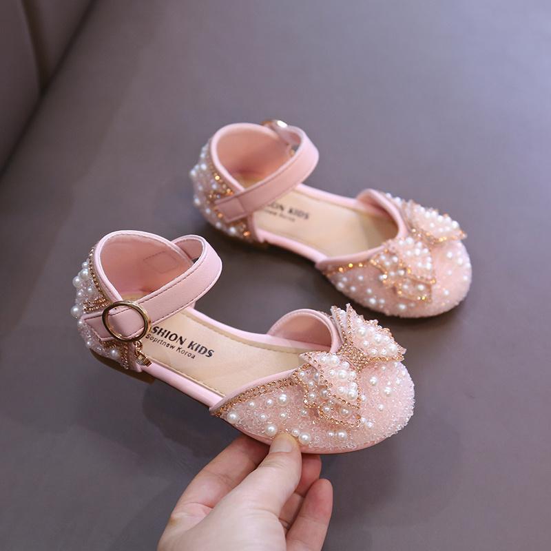 2026 New Summer Style Fashionable Comfortable Casual and Elegant Flat Bow Toe-toe Beaded Wear-resistant Girls' Leather Shoes