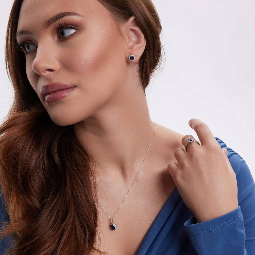 Beautiful Silver Necklace with Blue and White Cubic Zirconias 45+5cm