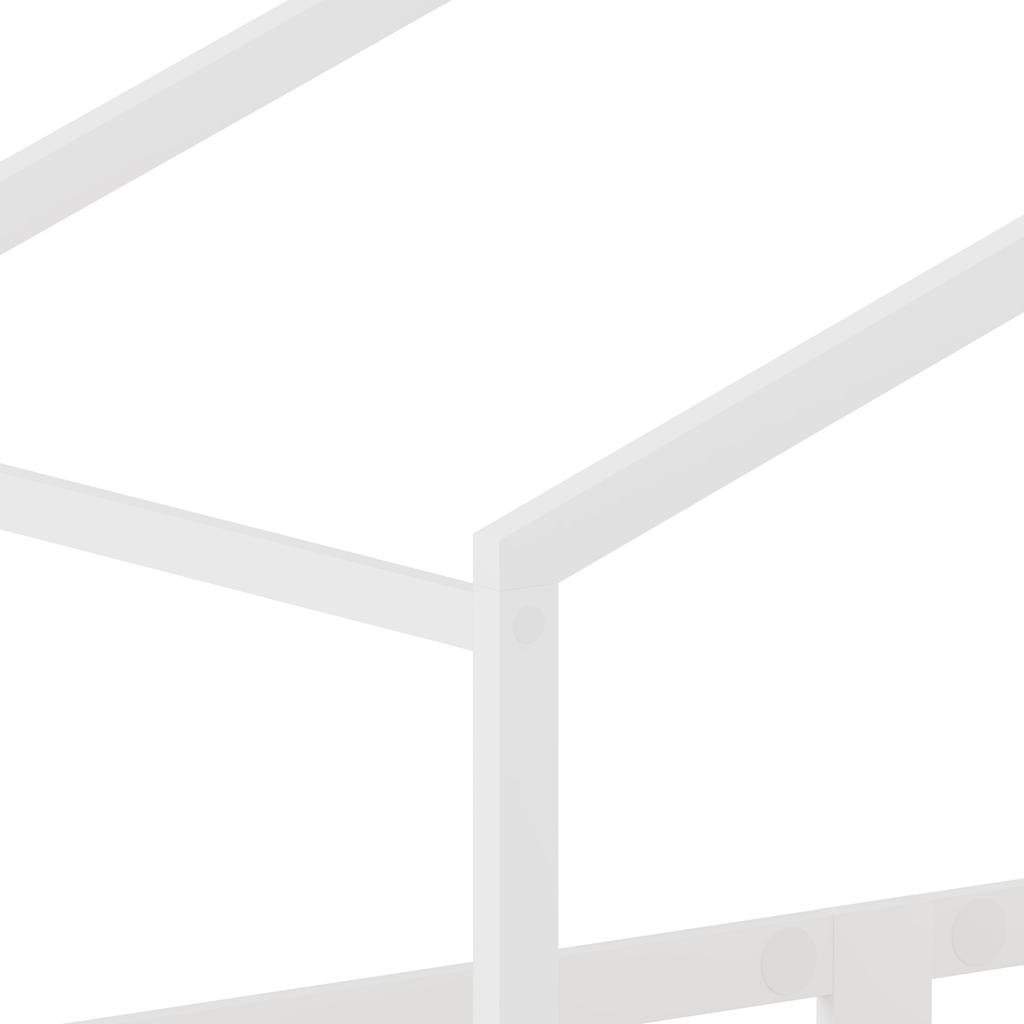 House Bed 90x200 cm, pine, house roof design, three-sided fall protection, slatted frame included, without mattress, color white, DE603090WT