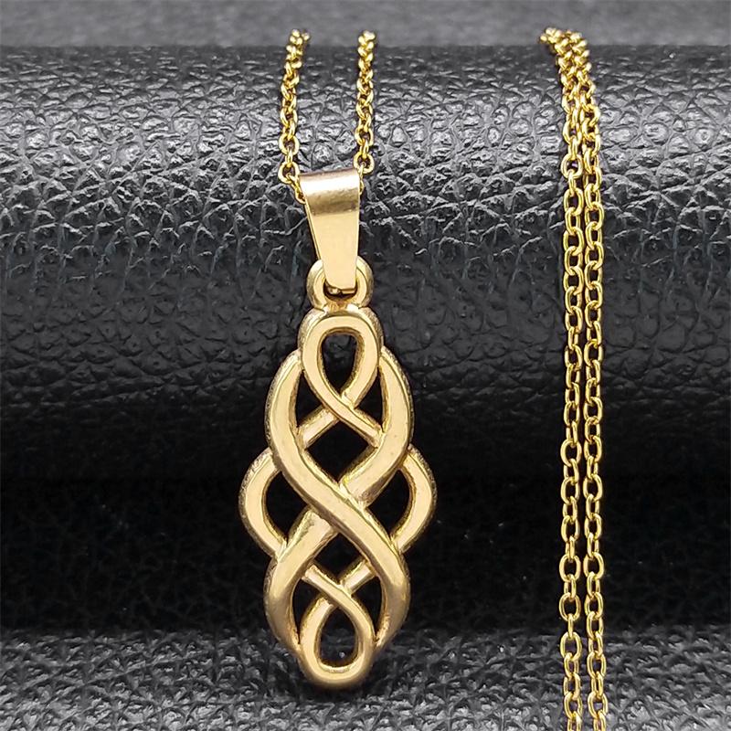 Infinite Symbol Celtic Knot Necklace for Women Men Stainless Steel Gold Color Protection Jewelry Gift for Girlfriend NHH16S01