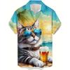 Men's Fashion 3D Printing 2026 New Summer Casual Wear Comedy Animals Short-Sleeved Button-Up Shirt Hawaii Beach