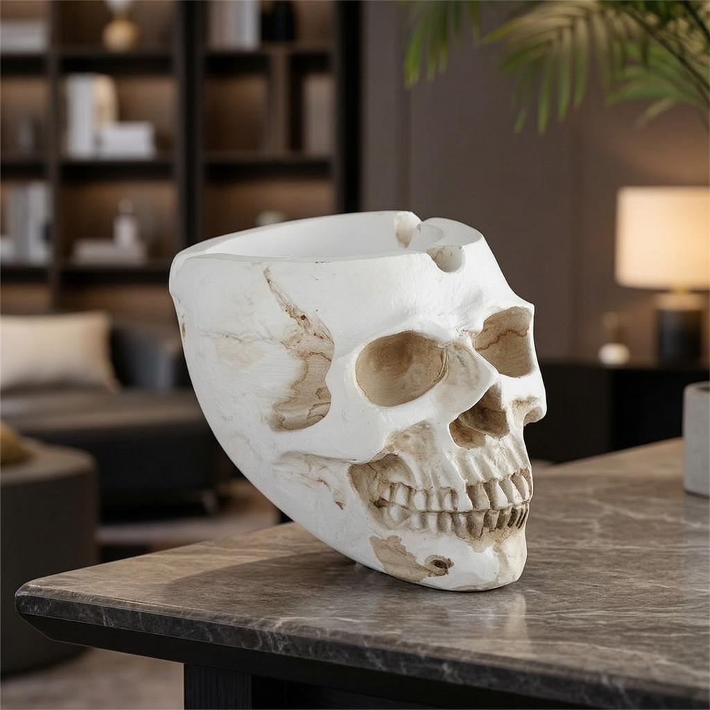 Skeleton Skull Resin Decor Ashtray With Handcrafted Carving For Halloween Home Office Ornament