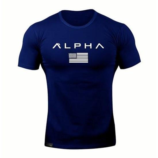 SHANLIANG Gym T-shirt Stretch Short Sleeve Slim Fitness Training Muscle Sports Stylish Mens Quick-Drying Moisture-Wicking Casual Active Wear